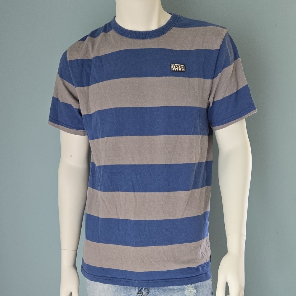 Vans Blue and Gray Striped Short Sleeve Tee